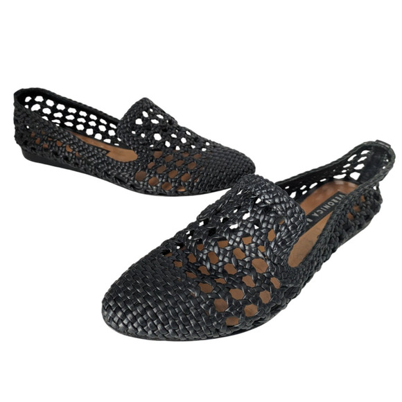 Veronica Beard Griffin Black Woven Leather Loafer Flats Size 36 US 6 Pointed Toe - Picture 1 of 10
